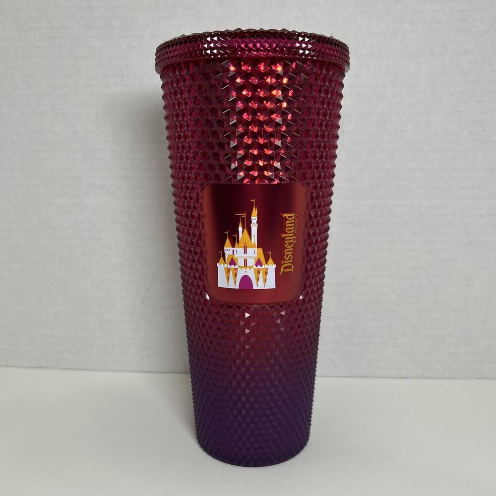 Disneyland Starbucks Studded Red/Purple Tumbler Cup 24 oz Castle 9in Plastic